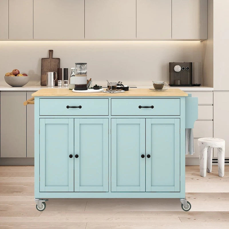 Kitchen Island Cart with Solid Wood Top and Locking Wheels