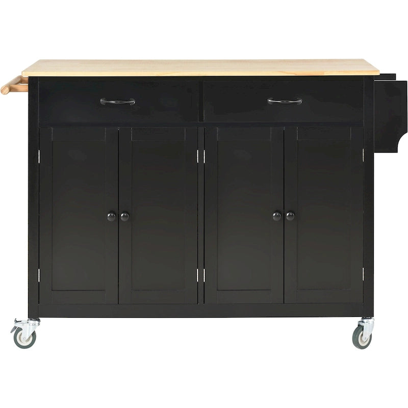 Kitchen Island Cart with Solid Wood Top and Locking Wheels