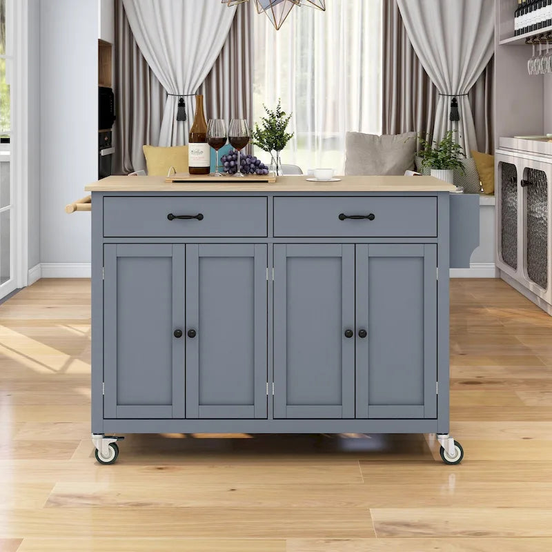Kitchen Island Cart with Solid Wood Top and Locking Wheels