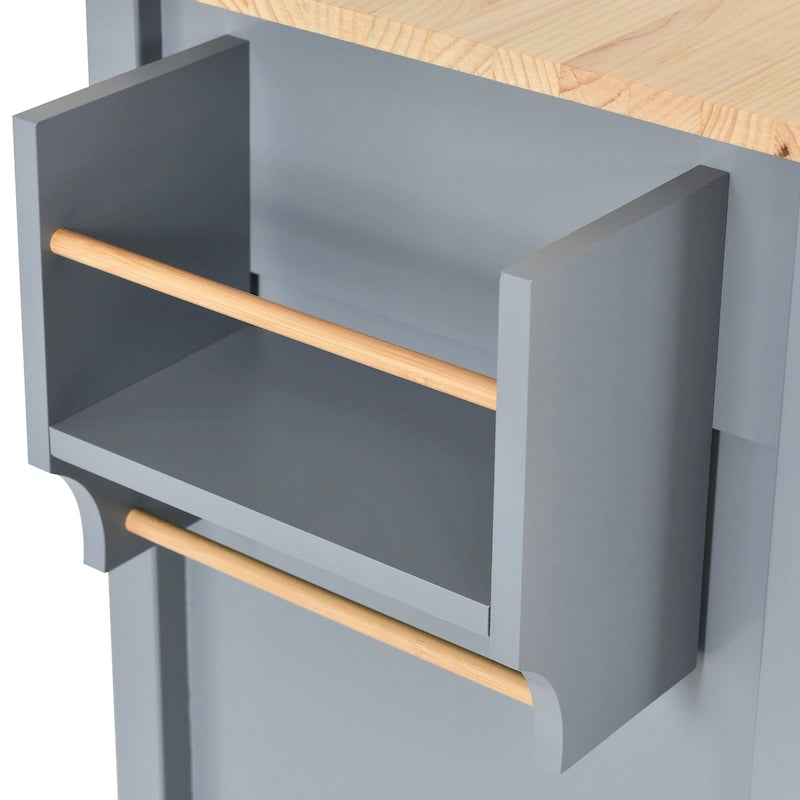 Kitchen Island Cart with Solid Wood Top and Locking Wheels