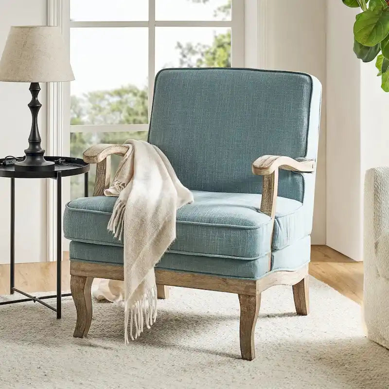 Farmhouse Polyester Armchair with Comfortable Backrest and Cushion