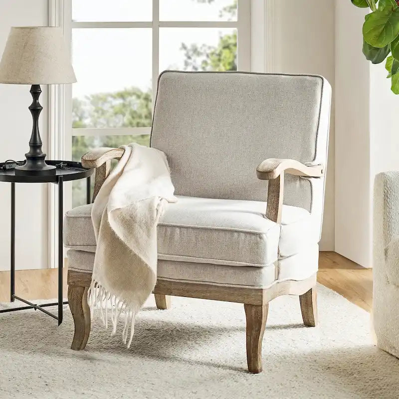 Farmhouse Polyester Armchair with Comfortable Backrest and Cushion