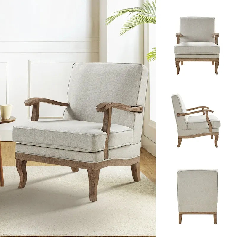 Farmhouse Polyester Armchair with Comfortable Backrest and Cushion