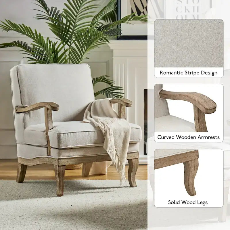 Farmhouse Polyester Armchair with Comfortable Backrest and Cushion