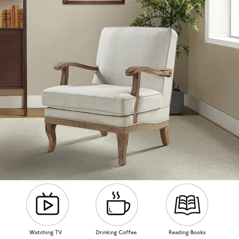 Farmhouse Polyester Armchair with Comfortable Backrest and Cushion