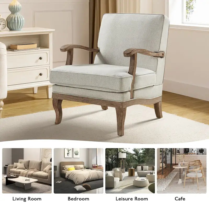 Farmhouse Polyester Armchair with Comfortable Backrest and Cushion