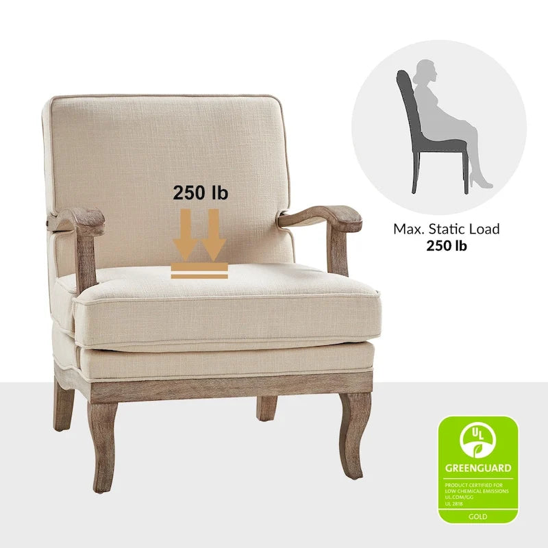 Farmhouse Polyester Armchair with Comfortable Backrest and Cushion