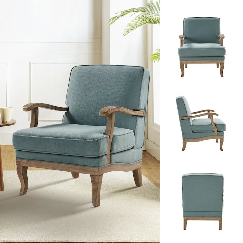 Farmhouse Polyester Armchair with Comfortable Backrest and Cushion