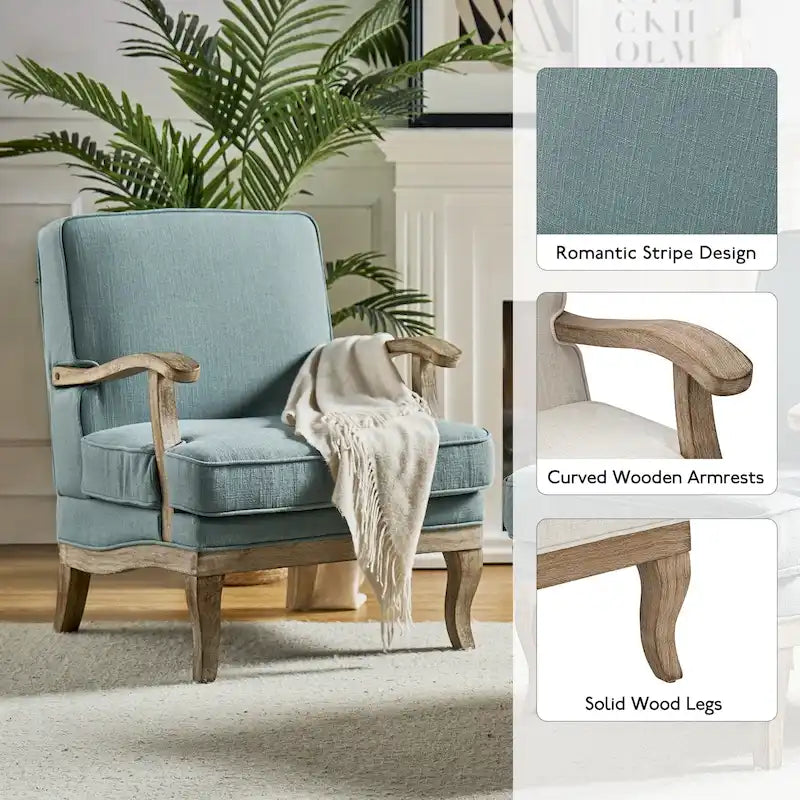 Farmhouse Polyester Armchair with Comfortable Backrest and Cushion