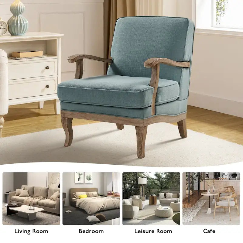 Farmhouse Polyester Armchair with Comfortable Backrest and Cushion