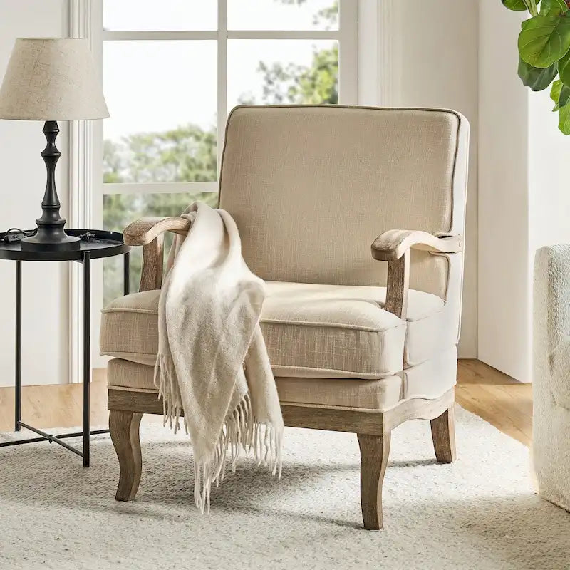 Farmhouse Polyester Armchair with Comfortable Backrest and Cushion