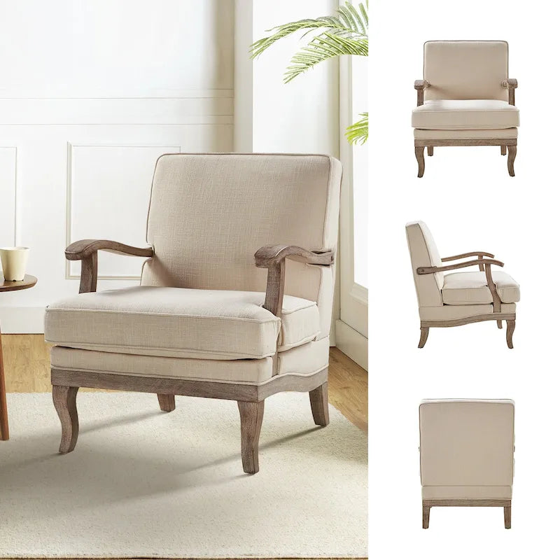 Farmhouse Polyester Armchair with Comfortable Backrest and Cushion