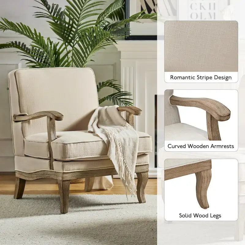 Farmhouse Polyester Armchair with Comfortable Backrest and Cushion
