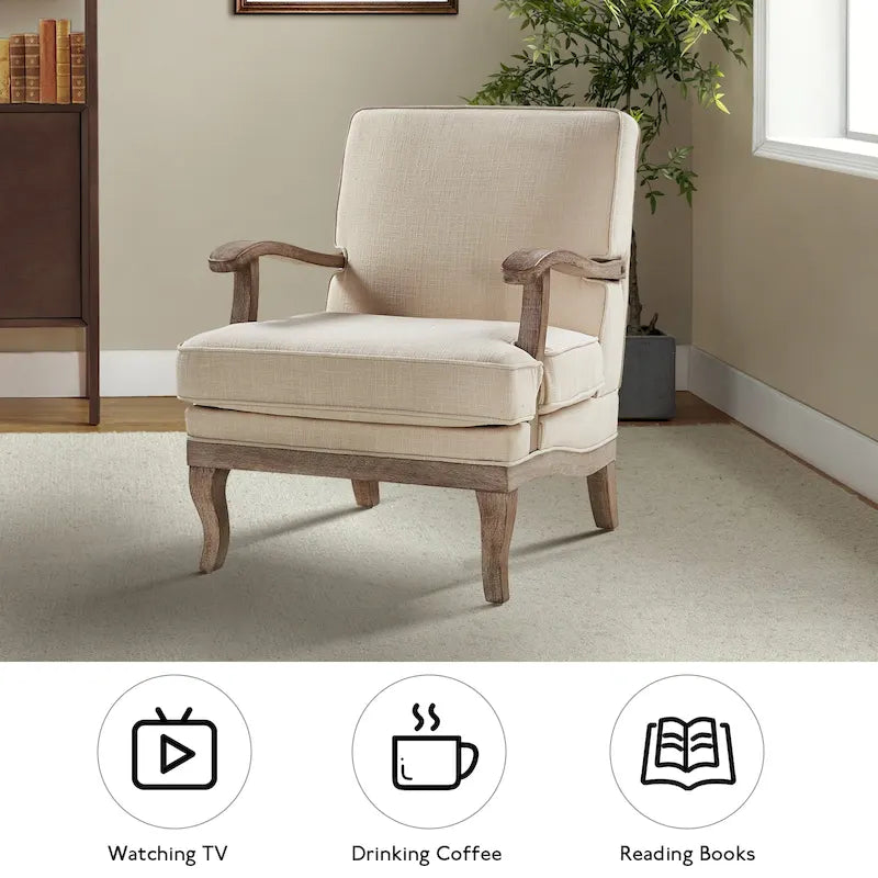 Farmhouse Polyester Armchair with Comfortable Backrest and Cushion