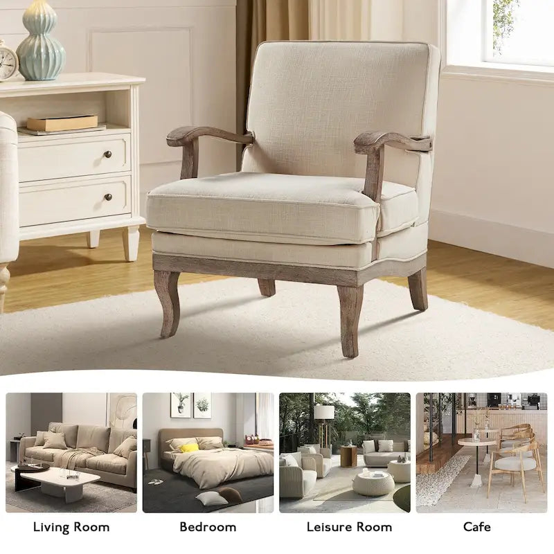 Farmhouse Polyester Armchair with Comfortable Backrest and Cushion