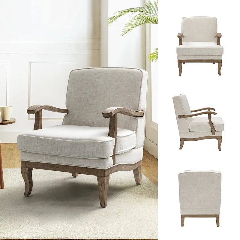 Farmhouse Polyester Armchair with Comfortable Backrest and Cushion