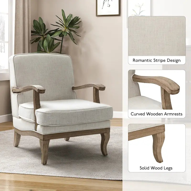 Farmhouse Polyester Armchair with Comfortable Backrest and Cushion