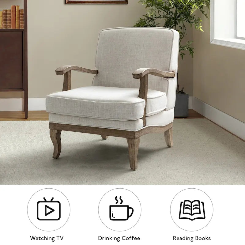 Farmhouse Polyester Armchair with Comfortable Backrest and Cushion