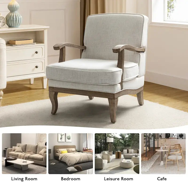 Farmhouse Polyester Armchair with Comfortable Backrest and Cushion