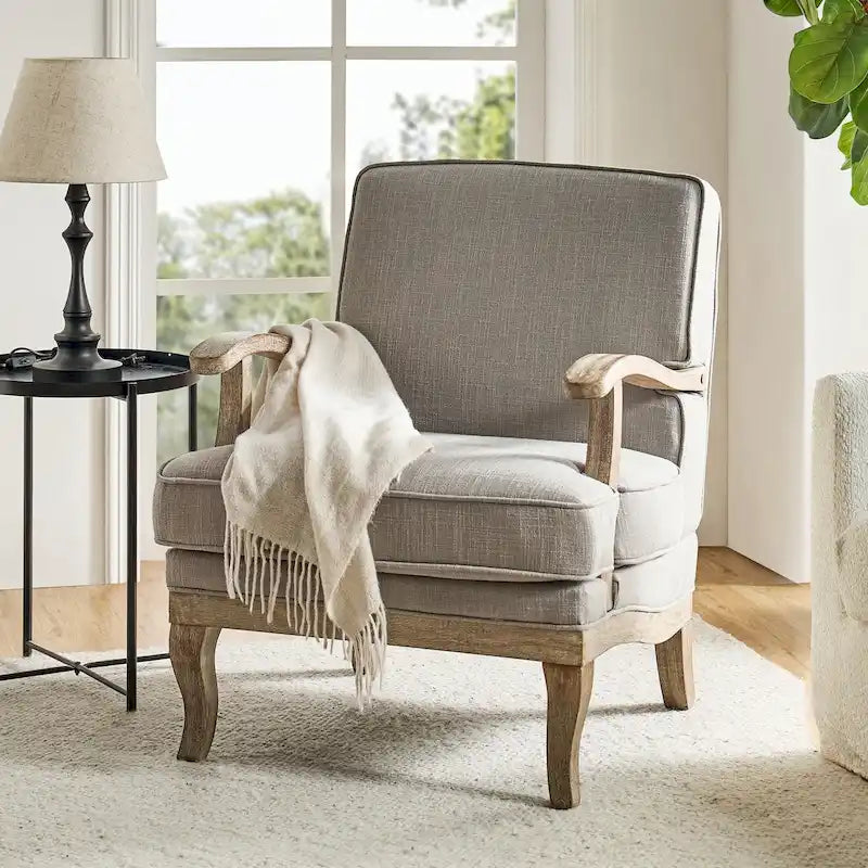 Farmhouse Polyester Armchair with Comfortable Backrest and Cushion