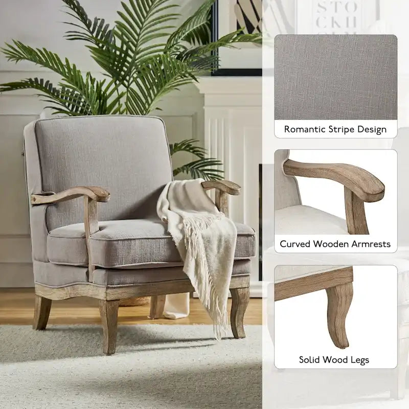 Farmhouse Polyester Armchair with Comfortable Backrest and Cushion