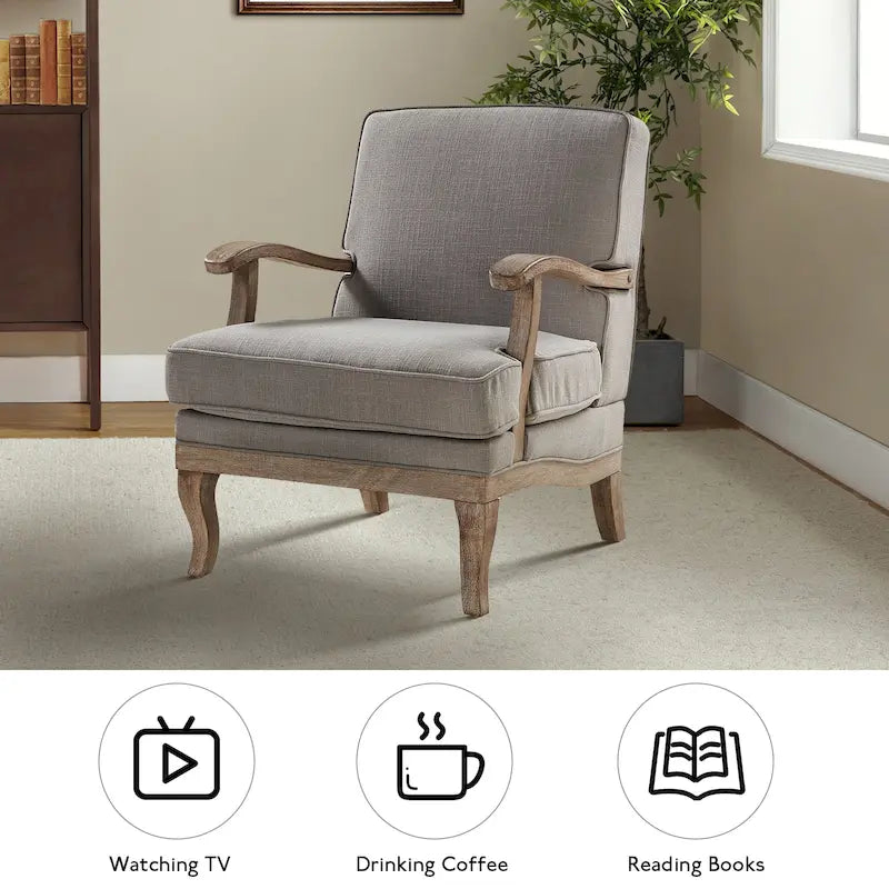 Farmhouse Polyester Armchair with Comfortable Backrest and Cushion
