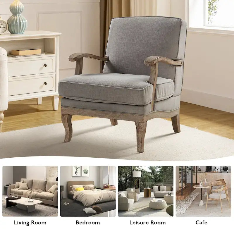 Farmhouse Polyester Armchair with Comfortable Backrest and Cushion