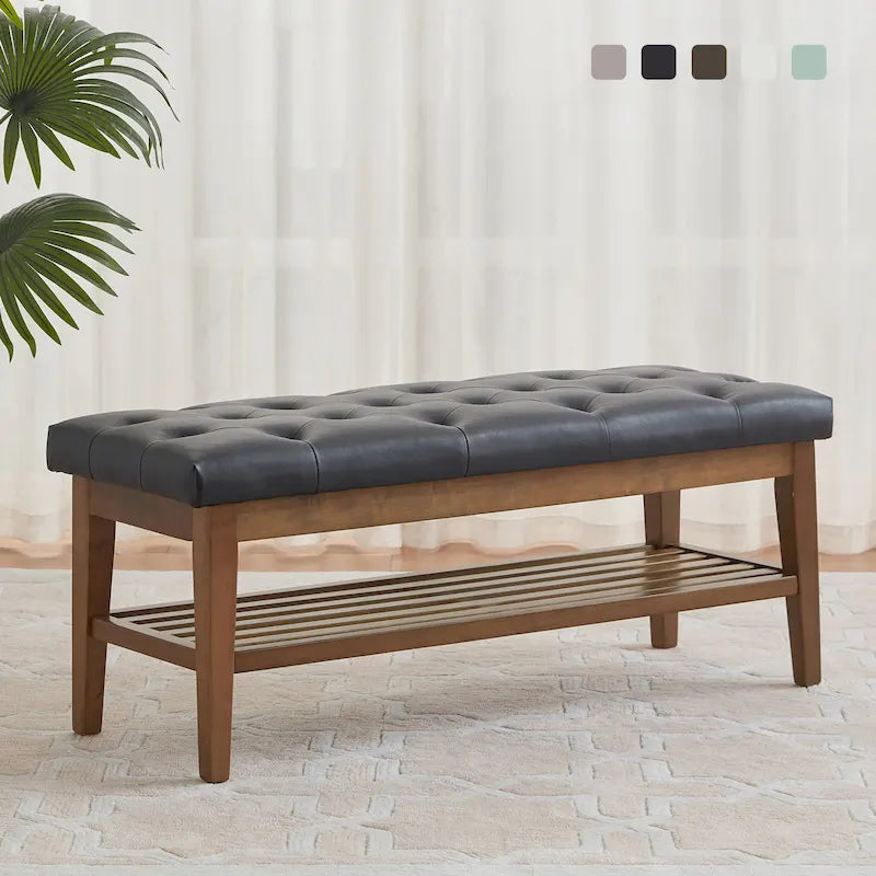 Entryway Shoe Bench Storage Bench Fabric Solid Wood, 43-inch Upholstered Bench for Living Room, Bedrooms