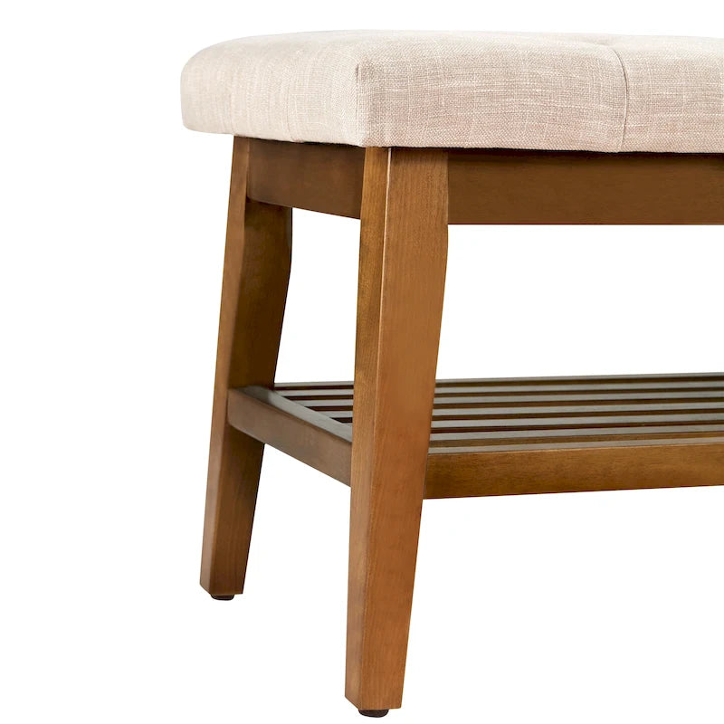 Entryway Shoe Bench Storage Bench Fabric Solid Wood, 43-inch Upholstered Bench for Living Room, Bedrooms