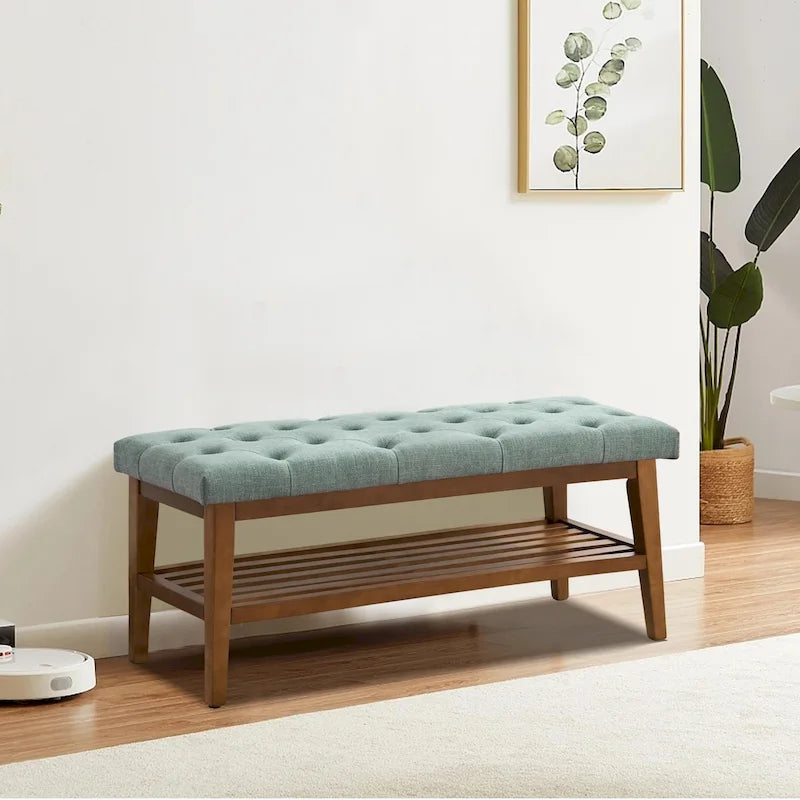 Entryway Shoe Bench Storage Bench Fabric Solid Wood, 43-inch Upholstered Bench for Living Room, Bedrooms