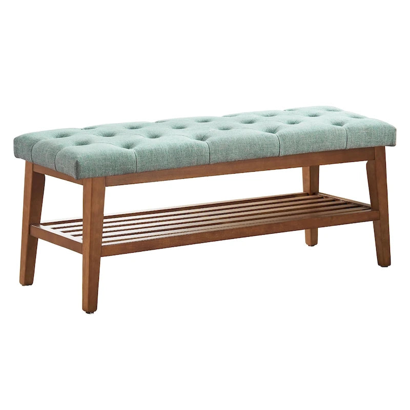 Entryway Shoe Bench Storage Bench Fabric Solid Wood, 43-inch Upholstered Bench for Living Room, Bedrooms