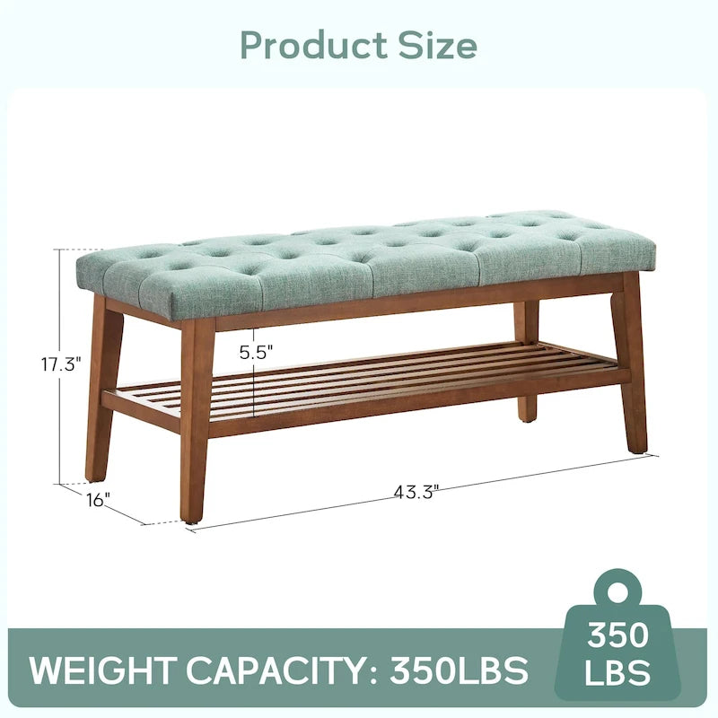 Entryway Shoe Bench Storage Bench Fabric Solid Wood, 43-inch Upholstered Bench for Living Room, Bedrooms