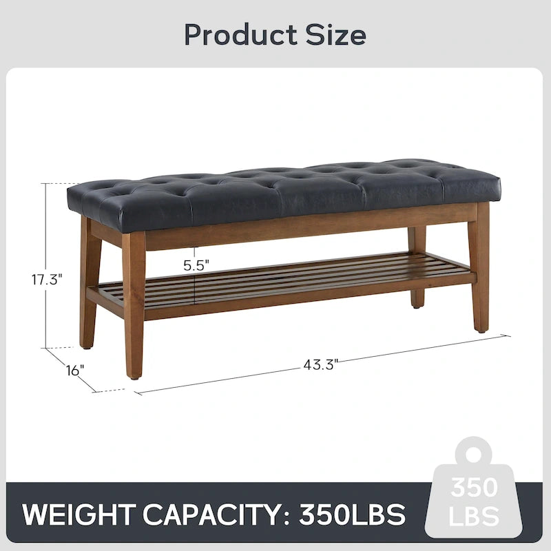 Entryway Shoe Bench Storage Bench Fabric Solid Wood, 43-inch Upholstered Bench for Living Room, Bedrooms