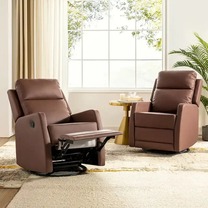 Esteban Modern Faux Leather Manual Rocking Swivel Recliner with Wingback Set of 2