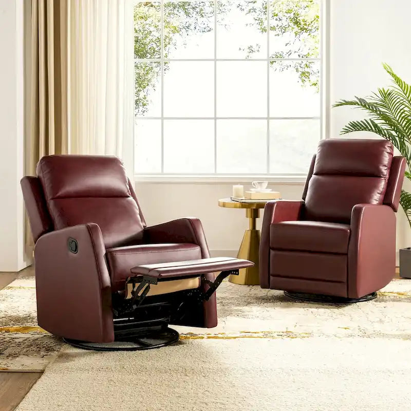 Faux Leather Manual Rocking Swivel Recliner with Wingback (Set of 2)