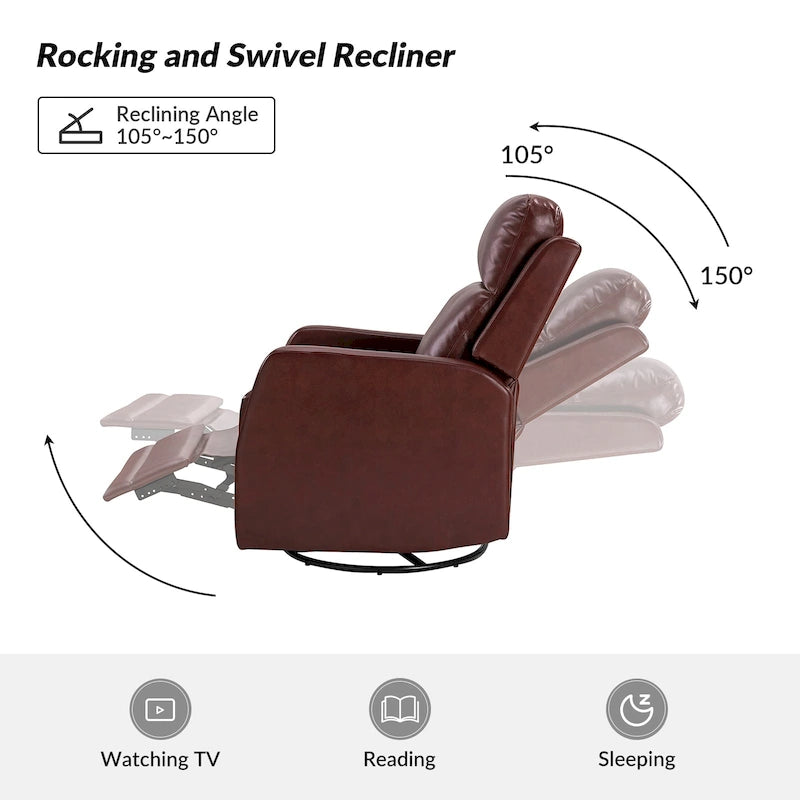 Faux Leather Manual Rocking Swivel Recliner with Wingback (Set of 2)