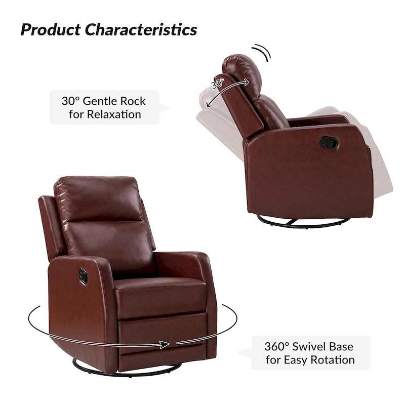 Faux Leather Manual Rocking Swivel Recliner with Wingback (Set of 2)