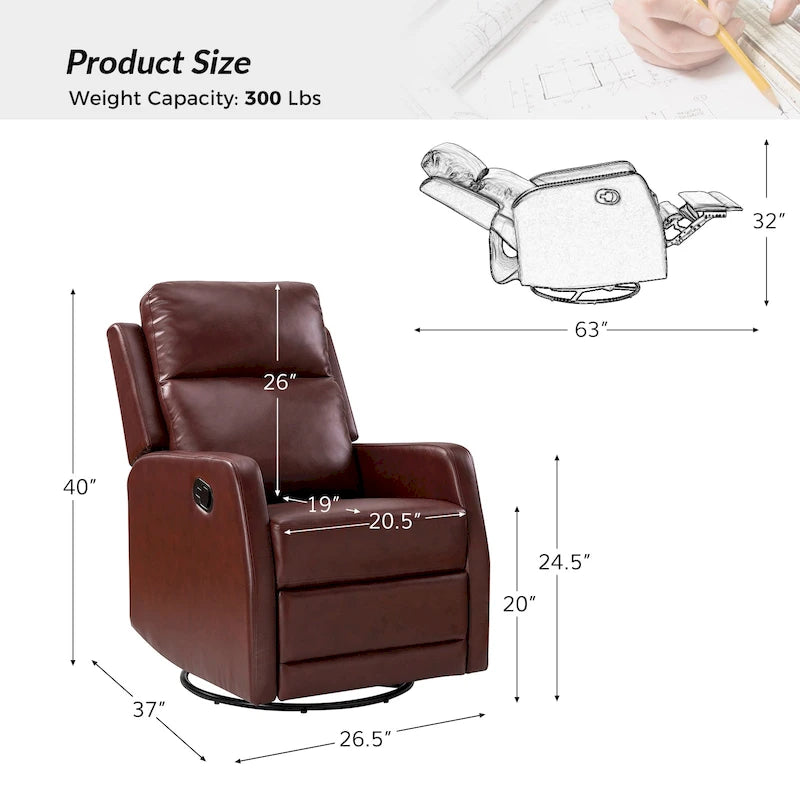 Faux Leather Manual Rocking Swivel Recliner with Wingback (Set of 2)