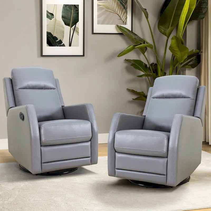 Faux Leather Manual Rocking Swivel Recliner with Wingback (Set of 2)