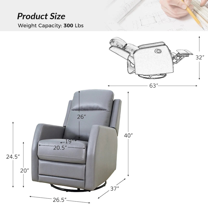 Faux Leather Manual Rocking Swivel Recliner with Wingback (Set of 2)