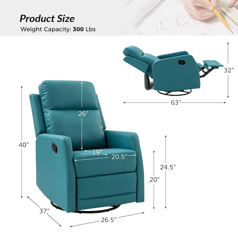 Faux Leather Manual Rocking Swivel Recliner with Wingback (Set of 2)