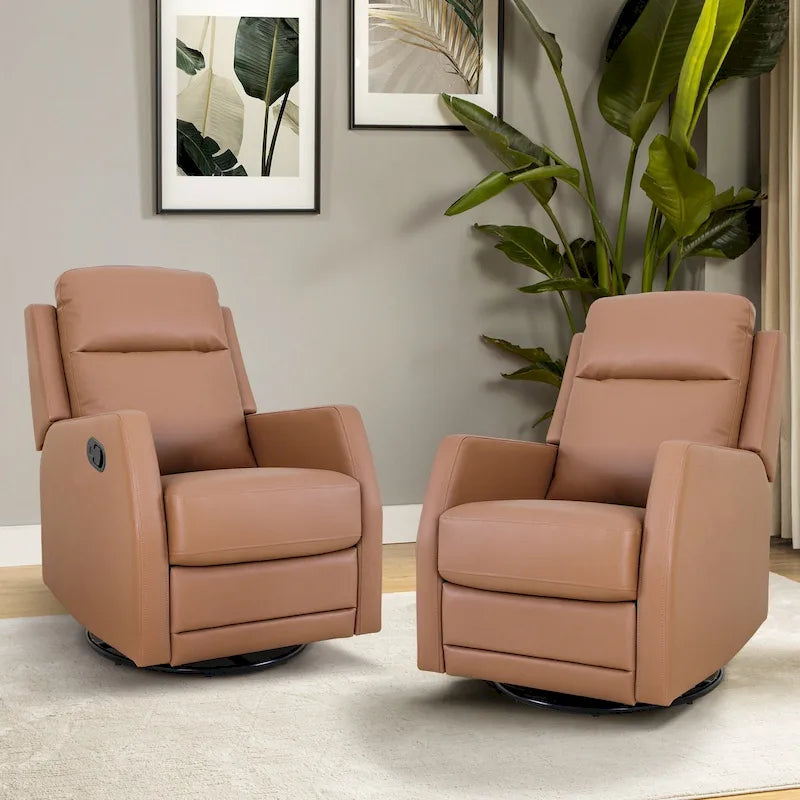 Faux Leather Manual Rocking Swivel Recliner with Wingback (Set of 2)