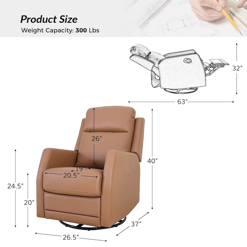 Faux Leather Manual Rocking Swivel Recliner with Wingback (Set of 2)