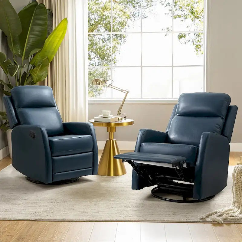 Faux Leather Manual Rocking Swivel Recliner with Wingback (Set of 2)