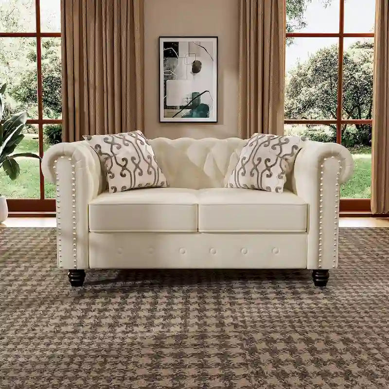 Morden Fort Velvet Chesterfield Loveseat with Button Tufted, Nailhead and Solid Legs for Living Room