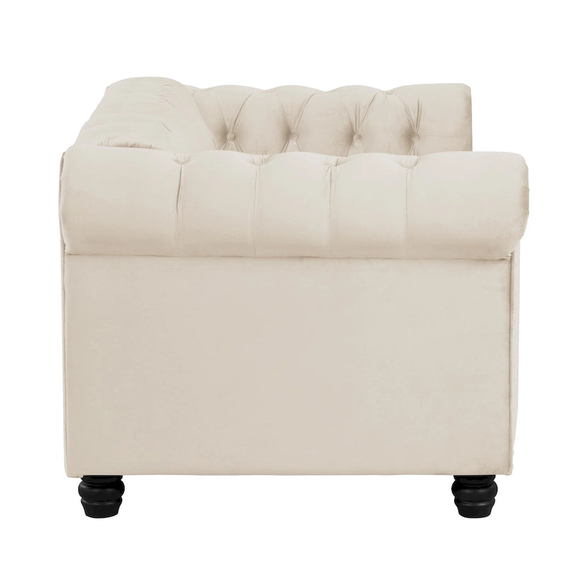 Morden Fort Velvet Chesterfield Loveseat with Button Tufted, Nailhead and Solid Legs for Living Room