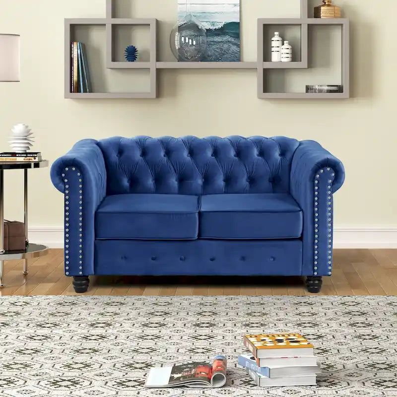 Morden Fort Velvet Chesterfield Loveseat with Button Tufted, Nailhead and Solid Legs for Living Room