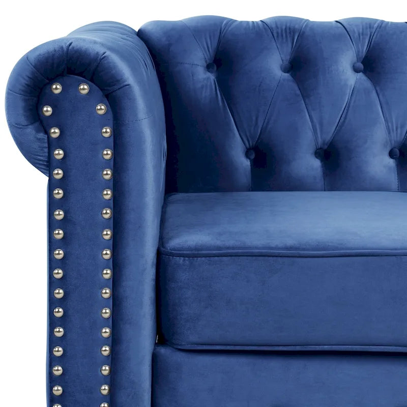 Morden Fort Velvet Chesterfield Loveseat with Button Tufted, Nailhead and Solid Legs for Living Room