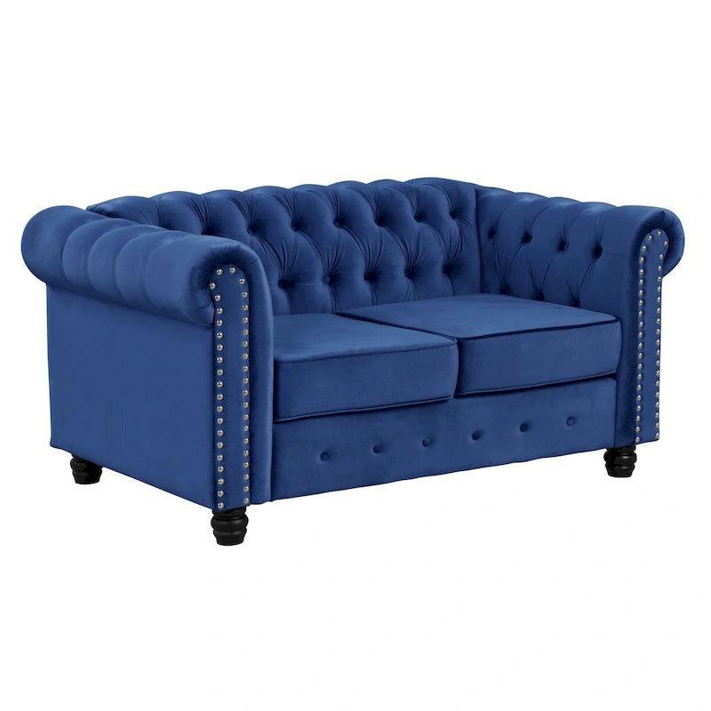 Morden Fort Velvet Chesterfield Loveseat with Button Tufted, Nailhead and Solid Legs for Living Room