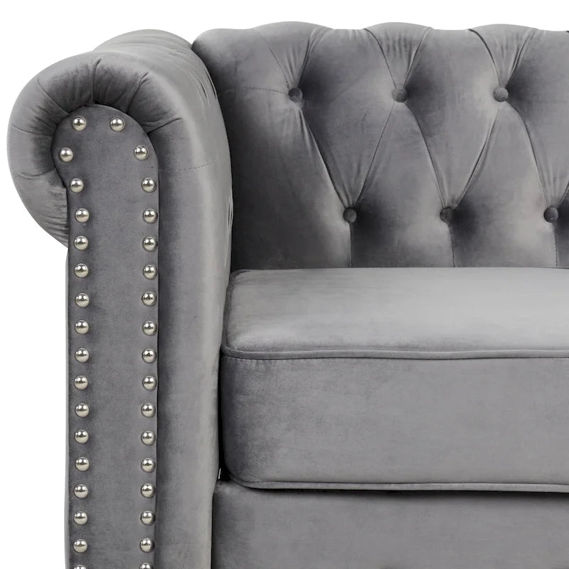 Morden Fort Velvet Chesterfield Loveseat with Button Tufted, Nailhead and Solid Legs for Living Room